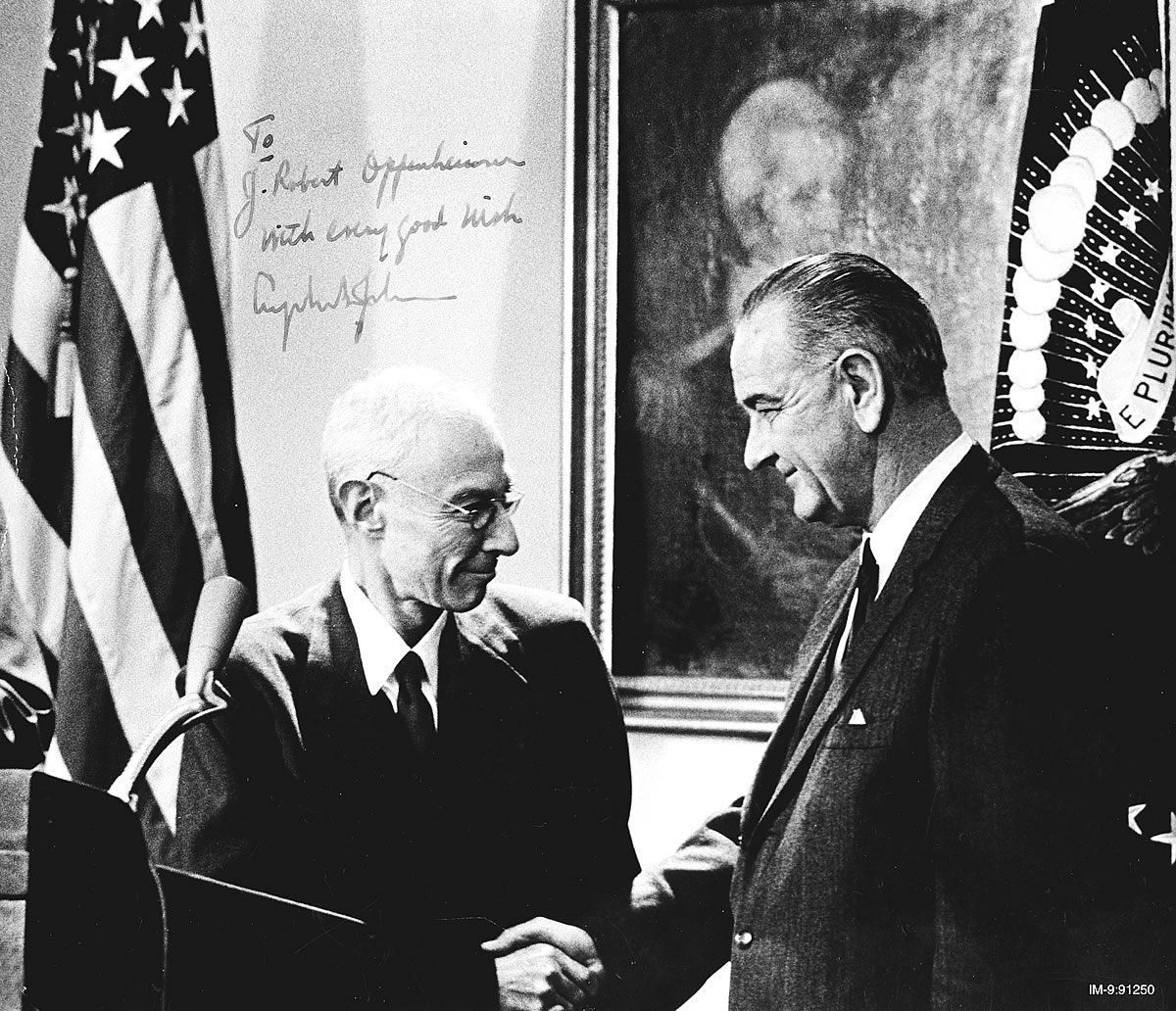 Oppenheimer receiving the Atomic Energy Commission's 1963 Fermi prize
