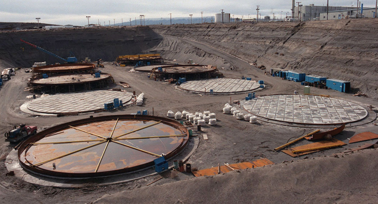Nuclear waste storage tanks at Hanford, Washington.