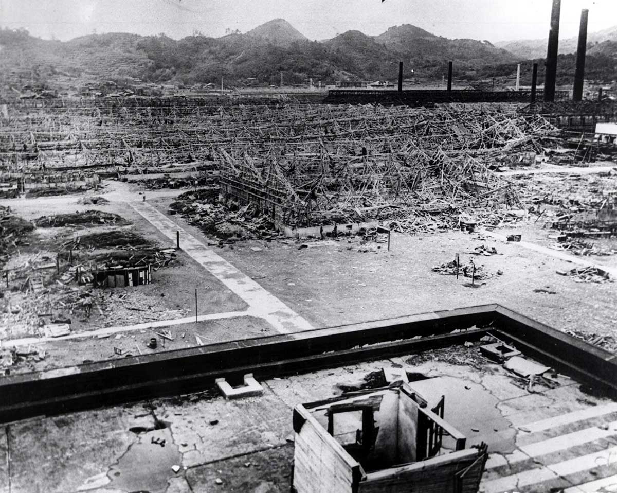 The destruction across the Urakami river valley
