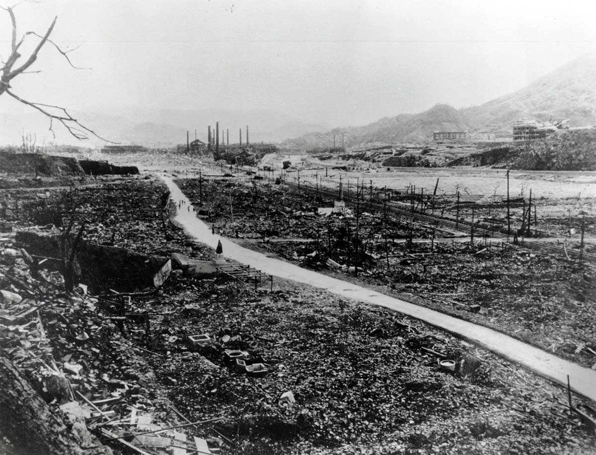 The destruction across the Urakami river valley